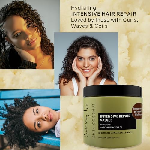 Sunny Isle Shea Coconut Intensive Repair Masque - Deeply Conditions, Repairs, Hydrates, Strengthens - 16oz