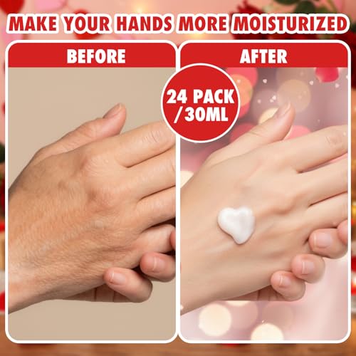 24 Pack Valentines Day Hand Cream Gifts Bulk Valentines Day Basket Stuffers Galentines Party Favor for Women Mini Hand Lotion Moisturizing Travel Size for Women Friends Bestie Coworkers Staff