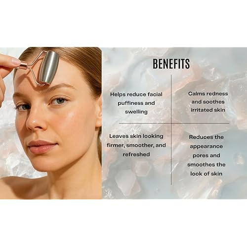 Ice Roller for Face, Dual-Head Stainless Steel, Rose Gold, Facial Massage Tool for Puffiness Reduction, Skin Tightening, Circulation