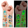 Partywind Glow Space Tattoos for Kids, 150 Styles Luminous Spaceship Planets Astronaut Fake Tattoo Stickers for Space Birthday Party Supplies, Cute Goodie Bag Stuffers for Boys