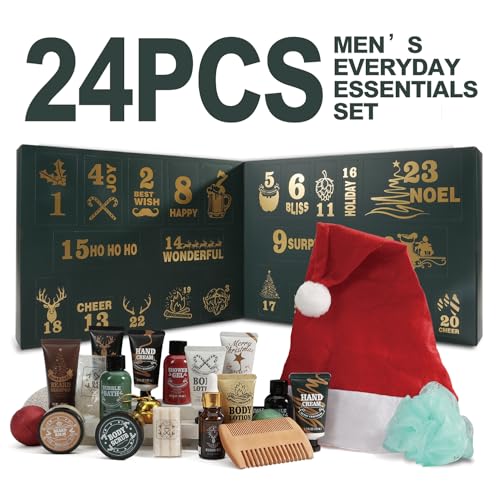 Rinse&Robust Mens Christmas Gifts 2025 Advent Calendar 24PCS Beauty Advent Calendar for Men Christmas Advent Calendars Holiday Gifts 24 Days Countdown Calendar Beard Care Grooming for Men Shower Gels