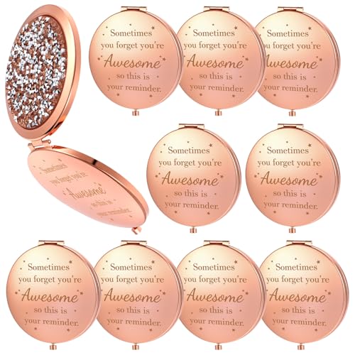 10 Pcs Inspirational Compact Mirror Sometimes You Forget You're Awesome Appreciation Gifts for Women Mother's Day Party Favors Magnifying Pocket Mirror (Rose Gold)