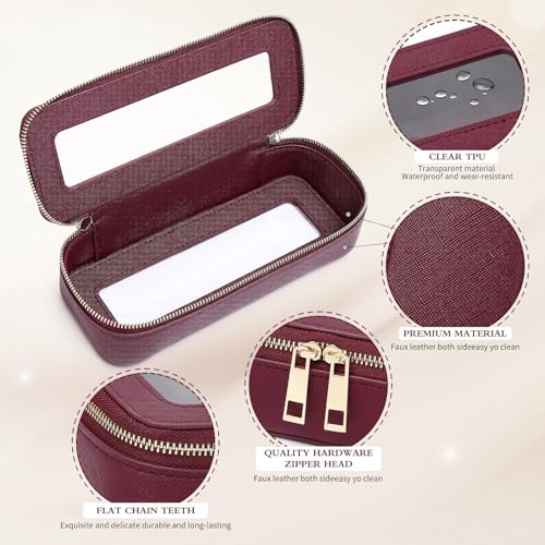 Pinkmik Clear Makeup Bag with Brush Bag 3pcs Waterproof Travel Case for Cosmetics and Toiletries Women's Makeup Organizer with Zipper (X/Burgundy, L+M+SLIM)