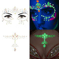 2 Pack Halloween Glow in the Dark Face Jewels Crystal Glitter Stickers, Luminous Tattoo Day of the Dead Gems Jewels Tattoos