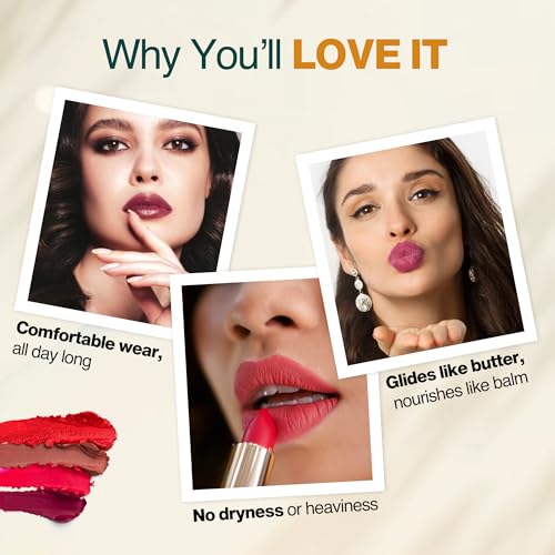 NOURISH MANTRA Creamy Matte Lipstick - Jamun Crush | Non-drying, Highly Pigmented | Matte Finish | Enriched with Castor Oil & Vitamin E | Lipstick for Women | 4 g