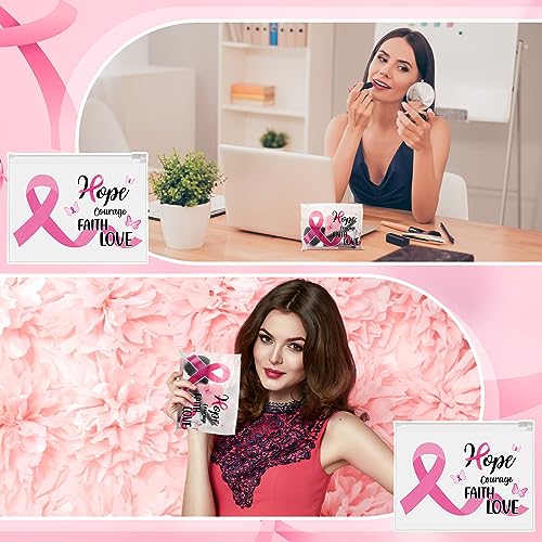 Abbylike 150 Pcs Breast Cancer Awareness Makeup Bags Bulk Pink Cosmetic Pouches Breast Cancer Survivor Gifts for Woman Girls EVA Waterproof Zipper Pouch Travel Toiletry Cosmetic Organizer(Ribbon)