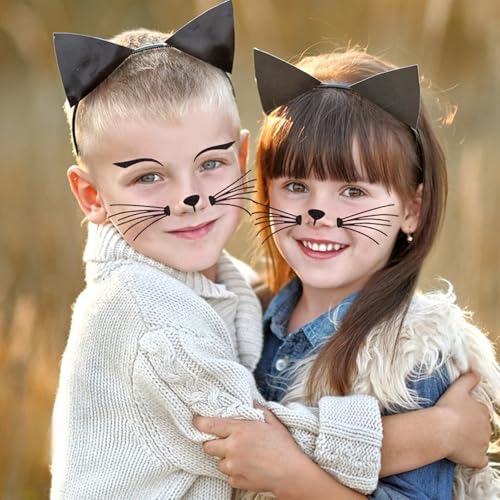 Halloween Cat Face Stickers Glitter Cat Face Tattoos Sticker Self-Adhesive Cat Whisker Eyes Body Temporary Tattoos for Women Girls Halloween Costume Accessories