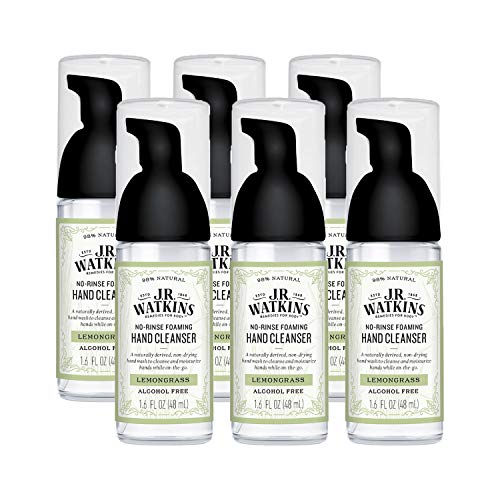 J.R. Watkins No-Rinse Foaming Hand Cleanser ? Hand Soap in Pump Dispenser ? Bathroom & Kitchen Foam Cleaner ? All Natural, Alcohol Free, Lemongrass, 1.6 fl. Oz., 6 Pack
