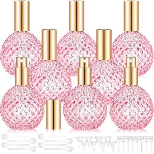 8 Pack 100ml Glass Perfume Bottles Retro Empty Perfume Bottle Refillable Decorative Fine Mist Spray Bottles for Women Atomizer Sprayer with Refill Tool for Travel (Pink)
