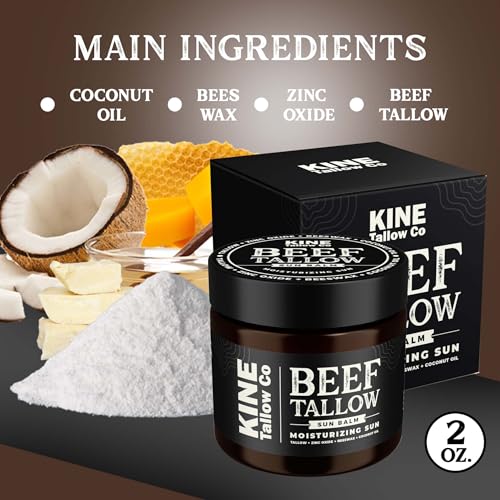 Kine Tallow Co. Moisturizing Tallow Sun Balm, Zinc Oxide Protection, Natural Ingredients with Beeswax and Coconut Oil