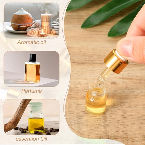 100 Pcs Mini Glass Oil Dropper Bottle Bulk, 2 ml Gold Clear Essential Small Empty Bottles Sample Containers Perfume Liquid Vials with Cap for Traveling