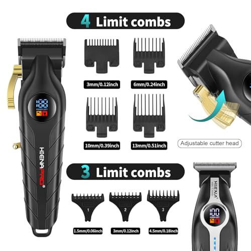 HIENA PRO Professional Hair Clippers for Men, Electric Hair Clipper Set for Barber Kit £¬Hair Clipper and Trimmer Set£¬Full Barber Clipper Set with LED Display Gifts Mens (Silver)