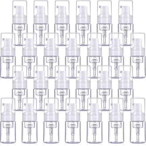 50 Pack Foam Pump 1oz/30ml Refillable Dispenser Travel Size Plastic Mini Bottle for Lash Shampoo, Cleaning, Cosmetics - Portable Clear Foaming Packaging