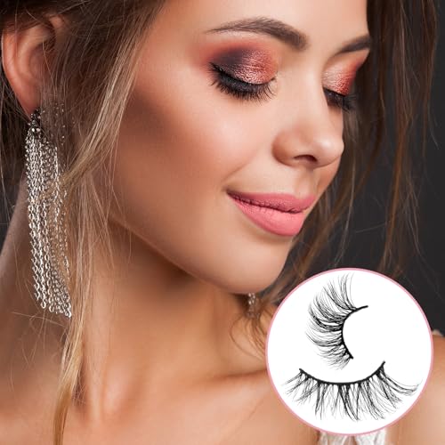 Half Lashes Natural Look Wispy Cat Eye Lashes, 10 Pairs Fluffy 3D Faux Mink Eyelash Fox Eye Lashes Curly Lash Short Strip Fake Eyelashes (BY08, 8-12MM)
