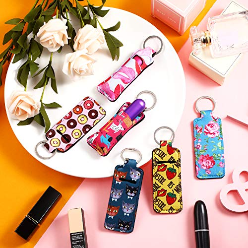 Frienda 12 Pieces Lipstick Holder Keychain - Neoprene Lip Balm Sleeve with Metal Ring, for Travel, Birthday Gifts & Lanyards
