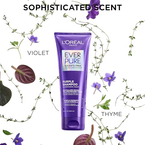 L¡¯Oreal Paris Sulfate Free Brass Toning Purple Shampoo for Blonde, Bleached, Silver, or Brown Highlighted Hair, EverPure, 23 Fl Oz (Packaging May Vary)