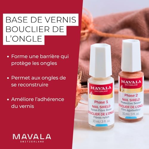 Mavala Nail Shield, 2 Count, Phase 1 & 2, Clear Nail Polish Top Coat, Nail Strengthener, Nail Growth & Nail Hardener Treatment, Nail Care and Repair for Brittle or Split Nails