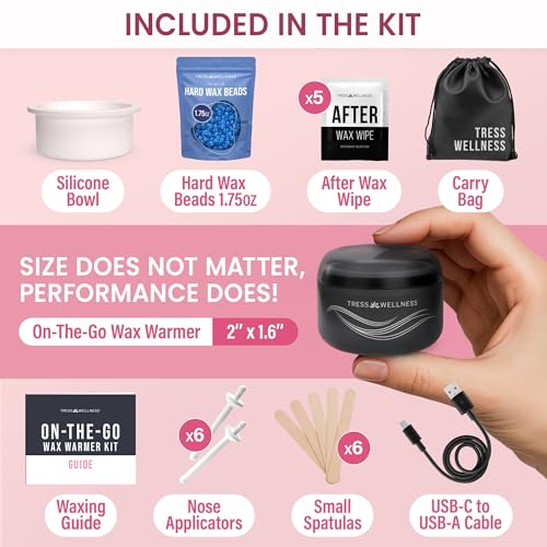 Tress Wellness Stripless Wax Kit for Face, Eyebrow & Lip for Women & Men ? Quick & Easy Mini Wax Warmer for Eyebrow, Chin & Face Hair Removal Waxing Kit - USB, Mess-Free, Compact & Travel-Ready