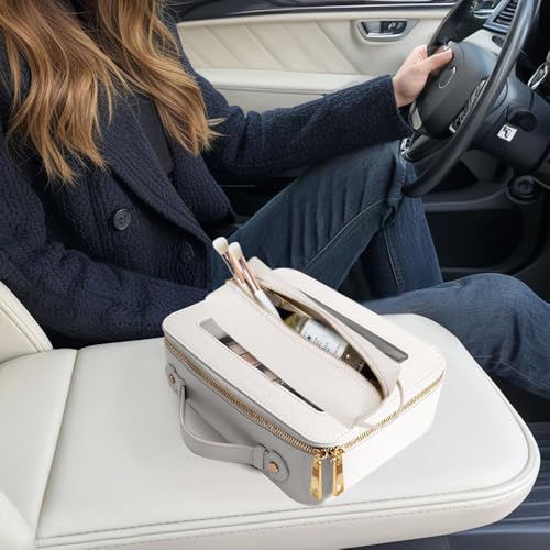 Small Clear Makeup Bag with Makeup Brush Bag, Mini Makeup Pouch Car Organizer Bag Travel Toiletry Pouch Slim Makeup Brush Holder Makeup Bags Small with Zipper Purse Essential for Car