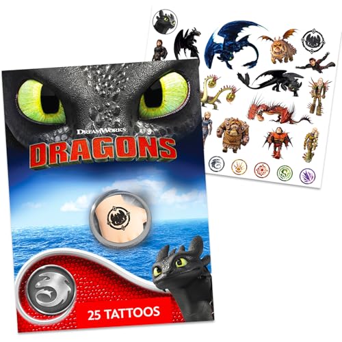 How to Train Your Dragon Tattoo Set - 75 "HTTYD" Tattoos for Party Favors, Goodie Bags and More | Hiccup and Toothless Party Supplies Bundle for Kids