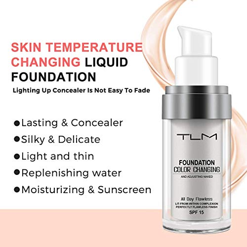 3PCS TLM Concealer Cover Cream, Flawless Colour Changing Warm Skin Tone Foundation Makeup, Base Nude Face Liquid Cover Concealer