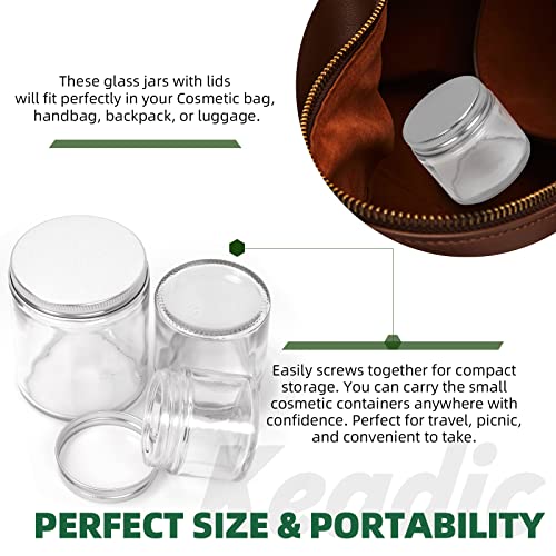 Keadic 15 Pcs 60ml/2oz Glass Jars with Lids Assortment Set, Mini Round Airtight Canning Sample Jars with Silver Lids, Tiny Makeup Containers Empty Cosmetic Containers for Lotions Powders Liquid Creams