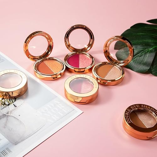 Double Color Matte Eyeshadow Palette - Shimmer Metallic Eye Shadow Powder High Pigment Eye Makeup Palette Natural Waterproof and Nude Eyeshadow Long Lasting (#03 Land-Coffee Golden Flash)