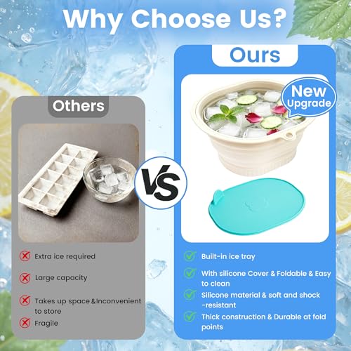 Upgrade Face Bowl for Ice with Built-In Ice Tray Collapsible Silicone Ice Bath Basin with Cover Portable Home Spa Tools for Home or Travel