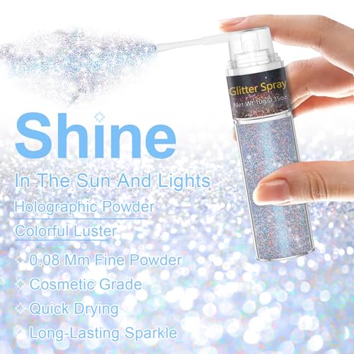 Hair and Body Glitter Spray, 1PC Glint-Rainbow Hair Glitter Extra Fine Face Shimmer Powder for Clothes, Festival Loose Sparkle Powder for Rave Clothes Nail Art Easter Halloween Crafts (Glint-Rainbow)
