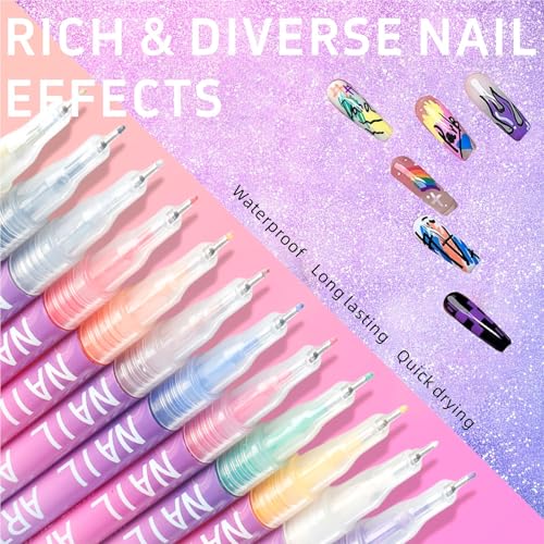 12 Color 3D Nail Art Pens Set, Nail Polish Pens Nail Point Graffiti Dotting Pen Drawing Painting Liner Brush for DIY Nail Art Beauty Adorn Manicure Tools,Valentine's Day gift