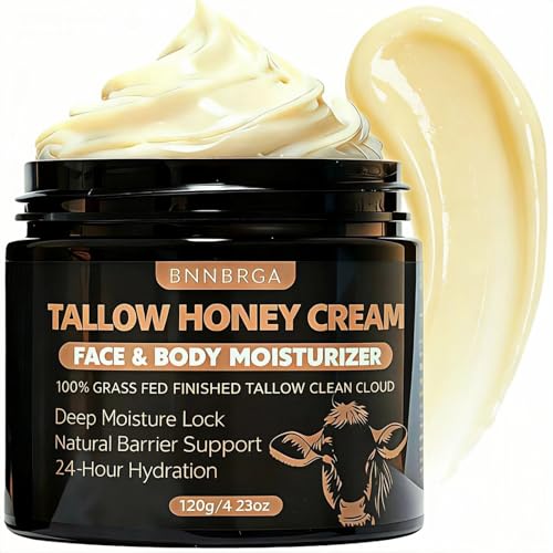 Organic Grass-Fed Beef Tallow for Skin ? Moisturizing Cream with Raw Honey, Handmade All-Natural, for Soft Smooth Skin £¨4 Oz £©