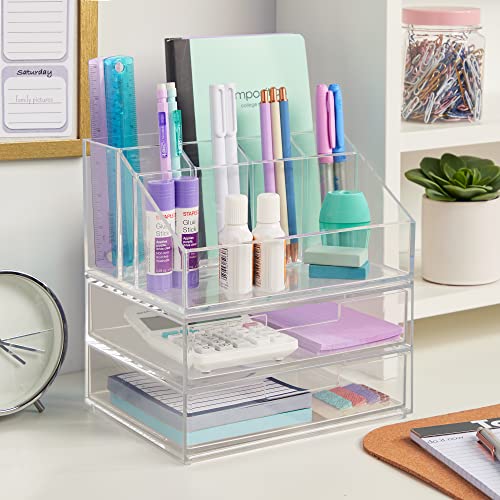 STORi Chloe Stackable Clear Makeup Holder and 4 Drawer Bundle | Organize Cosmetics and Beauty Supplies | Made in USA