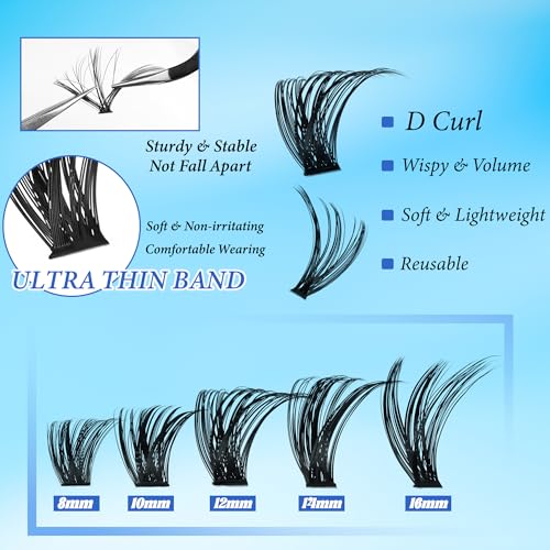 Lash Clusters Kit Wispy Natural Volume 60D+80D Cluster Eyelash Extensions D-Curl 532Pcs DIY Individual Fake Eye Lashes 8-16MM Mixed with Bond Seal Tweezers