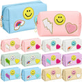 Sanwuta 12 Pcs Preppy Patch Makeup Bag Chenille Letters Cosmetic Bag PU Leather Preppy Organizer Small Smile Heart Toiletry Pouch Portable Waterproof Storage Purse Pouch for Women Adults