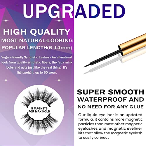 DUOERLA Magnetic Eyelashes Magnetic Lashes 3D Cat Eye Luxury Volume Curl with Eyeliner Kit,Upgraded Long Lasting,Reusable,Easy,Vegan & Cruelty Free 10 Pairs with Applicator,