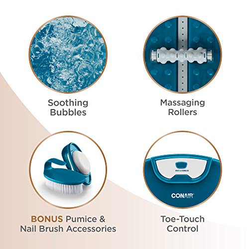 Conair Pedicure Foot Spa Bath with Heat reaching 104 Degrees, Massaging Foot Rollers, Soothing Bubbles, Pumice Stone and Nail Brush Included