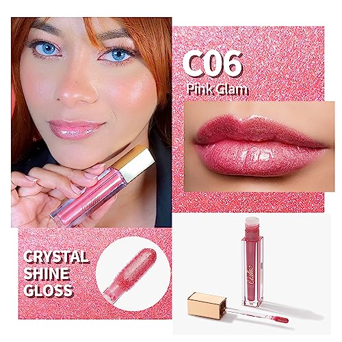Oulac Pink Shimmer Liquid Lipstick High-Shine Glitter Lip Gloss for Women Shimmer Non-Sticky Glossy Finish Liquid Lipstick Hydrating Lip Gloss Fuller-looking Lip Makeup Vegan & Cruelty-Free 06