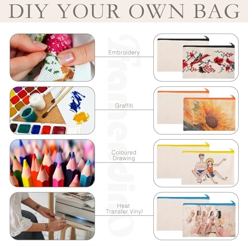 Framendino, 50 Pack Sublimation Blank Canvas Makeup Bags 8.3 x 5 Inch DIY Heat Transfer Cosmetic Pencil Pouches Travel Toiletry with Zipper for Crafts (10 Colors)