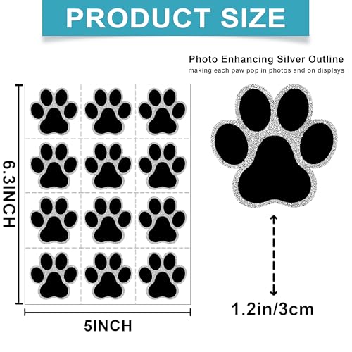 Glitter Paw Temporary Tattoos ? 360 Pre?Cut Paw Prints (30 Sheets), 6 Colors w/Silver Outline ? Party & Event Favors, Cheer & Pet Activities