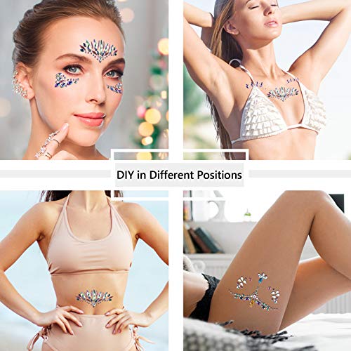 AOMIG Face Gems Glitter, 6 Pcs Rhinestone Face Glitter Stickers, Mermaid Face Jewels Stick On, Crystal Tears Gem Stones Eyes Face Body Temporary Tattoos Stickers for Christmas Makeup Gift
