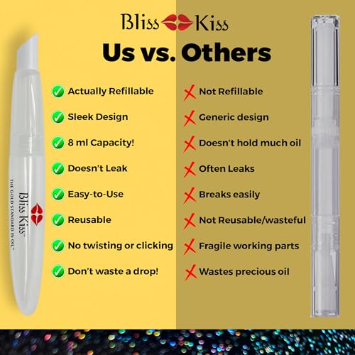 Bliss Kiss Refillable Nail Oil Pen & Simply Pure Cuticle Oil 15 ml Bottle Bundle