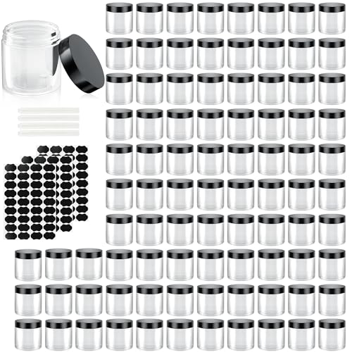 90 Pack 4 Oz Plastic Containers with Lids, OBKJJ Clear Travel Size Leak Proof Makeup Travel Containers BPA Free Cosmetic Slime Jars for Lotion, Cream, Body Butter, Makeup, Ointments (90)