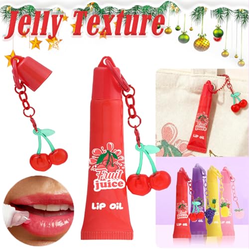 4 Colors Hydrating Lip Gloss Keychain,Glossy Plumping Nude Fruit Flavored Lip Gloss for Girls,High Shine Finish Lip Jelly Liquid Lipstick for Women