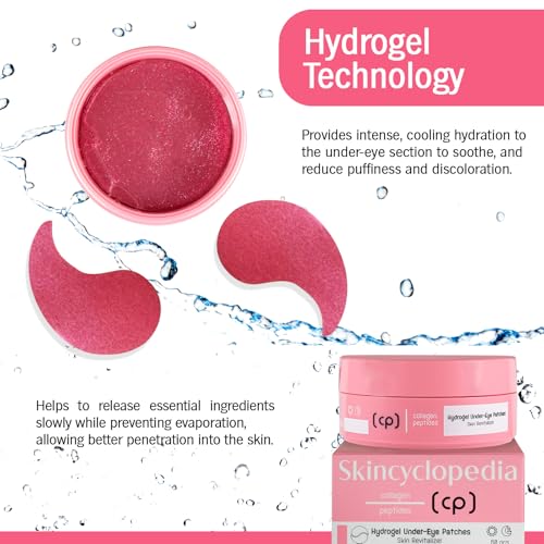 Pure Collagen Hydrogel Under Eye Patches & Peptides Skin Revitalizer, Anti Aging Skin Brightener, Treats Dark Circles, Puffy Eyes, Crow's Feet, Fine Lines & Wrinkles. Vegan. 60Pcs