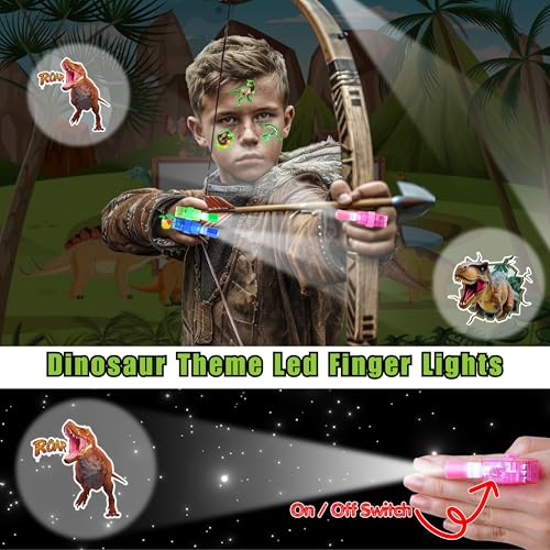72 PCS Dinosaur Party Favors ? 48 PCS Luminous Tattoos & 24 PCS LED Finger Lights Combo ? Birthday Goodie Bag Fillers, Party Supplies, Gifts Light Up Toys Glow In The Dark for Boys and Girls
