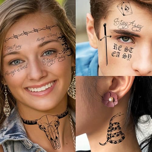 5 Sheets Large Malone Tattoos For Men Women Adults, Halloween Malone Face Tattoos Sticker Prisoner Prison Set, Barbed Wire Rapper Temporary Tattoo Sticker Inmate Party Accessories Makeup Kit