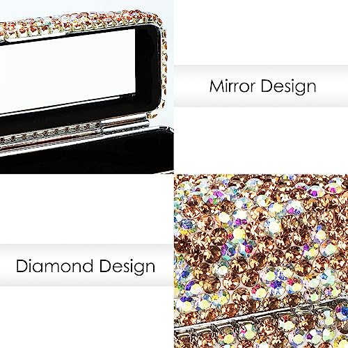 Lipstick Case with Mirror, Rhinestone Crystal Lipstick Organizer for Travel, Portable Bling Diamonds Lip Gloss Storage Holder (Gold)