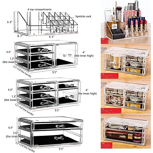 Cq acrylic Makeup Organizer Skin Care Large Clear Cosmetic Display Cases Stackable Storage Box With 11 Drawers For Vanity,Set of 4