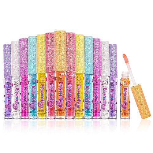 Expressions girl 14pc Fruity Flavored Lip Gloss Set - Lip Gloss in Assorted Fruity Flavors, Non Toxic Makeup for Kids & Teens