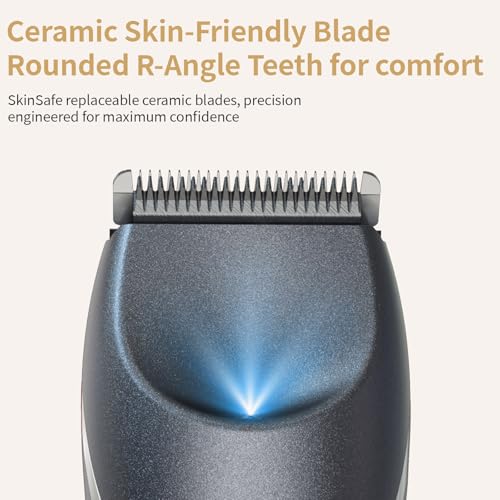 Body and Groin Trimmer for Men Electric Manscape Groomer with LED Light Ceramic Blade Waterproof Wet Dry USB-C Rechargeable 100-Min Runtime Gifts for Him Dad Husband